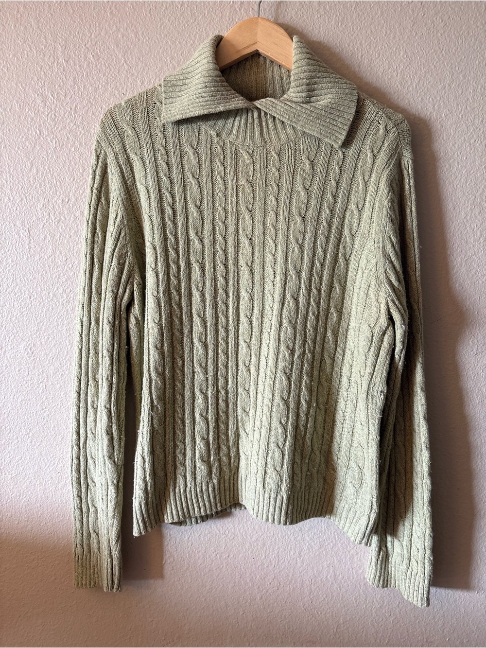 Jeanne Pierre Sage Cable Knit Sweater Women's L Cotton Wool Repair Project